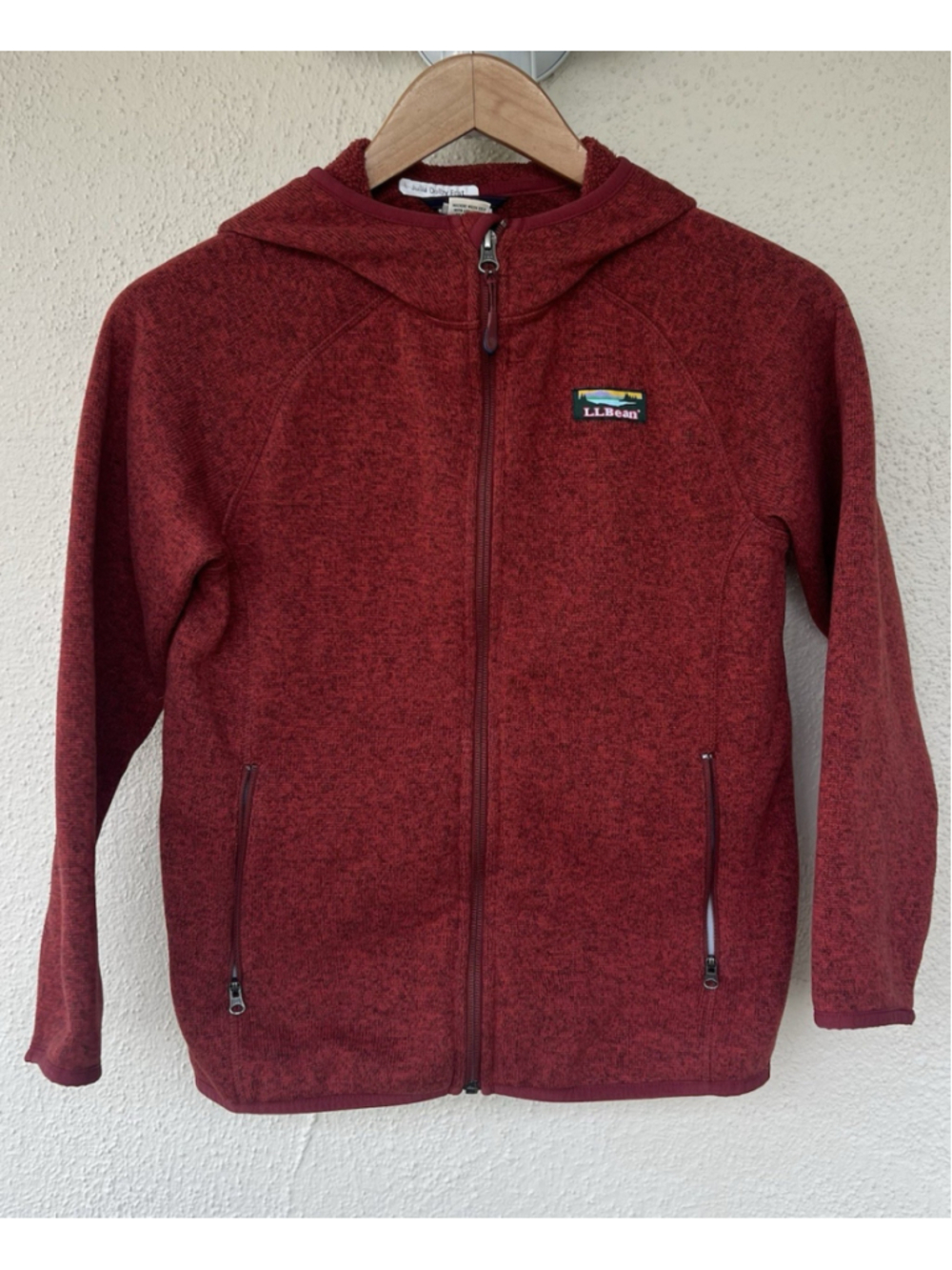 L.L. Bean Jacket Youth 10-12 Red Hooded Fleece Full Zip Soft Warm Coat Outdoors